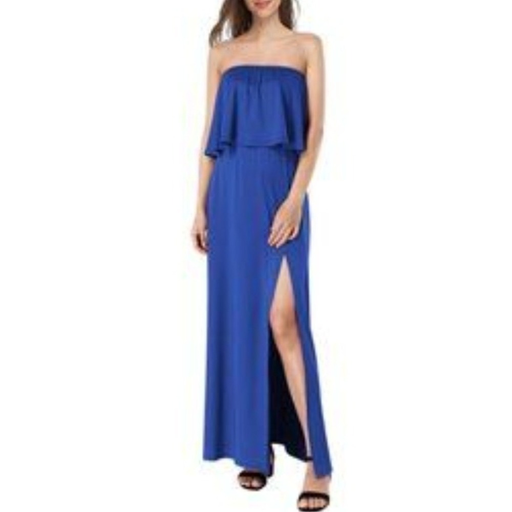 Leadingstar New W Tag, Strapless Maxi Dress Blue Silky Size XL